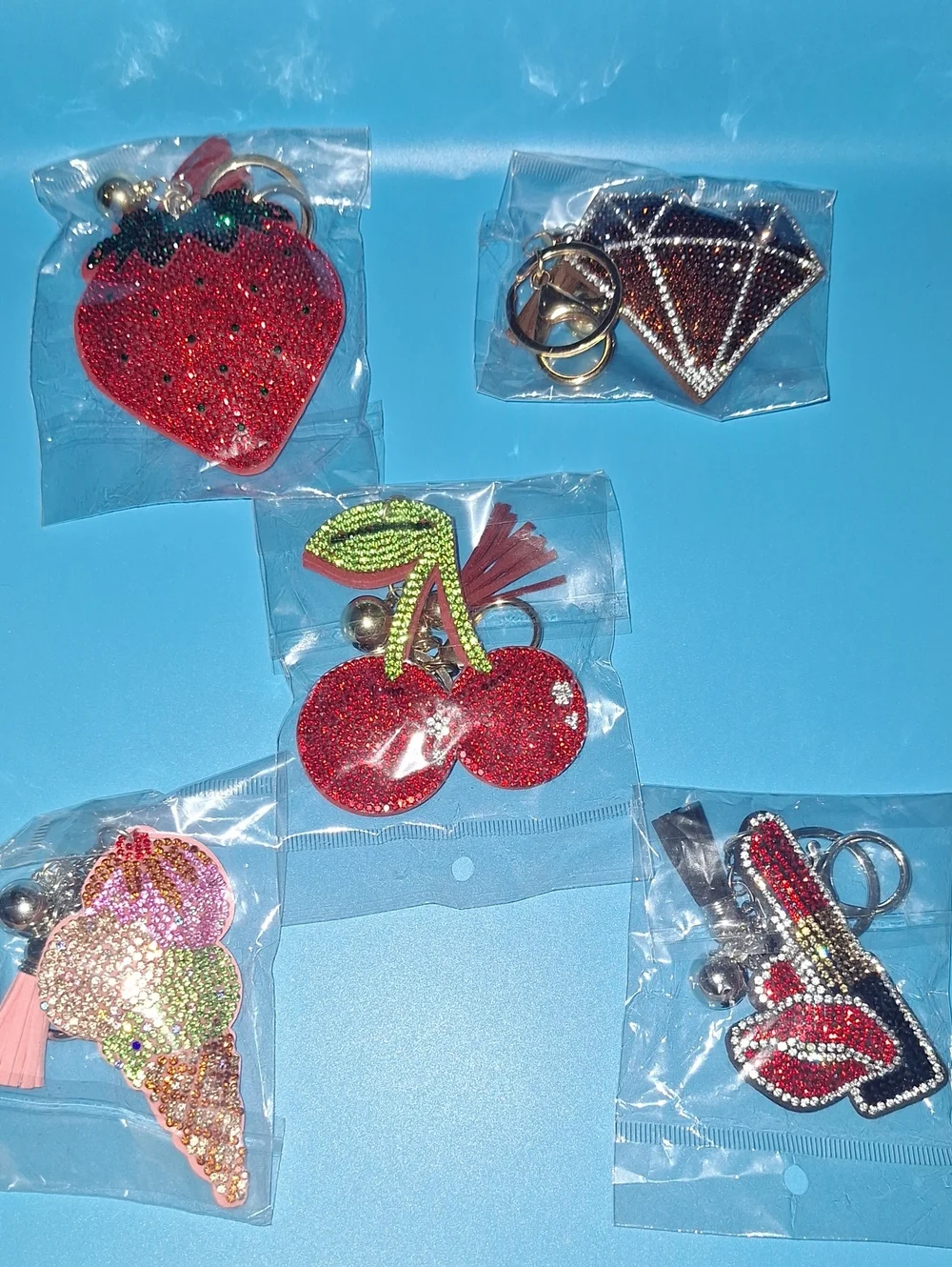 Sequin Cherry Keychain Bag Charm - Red